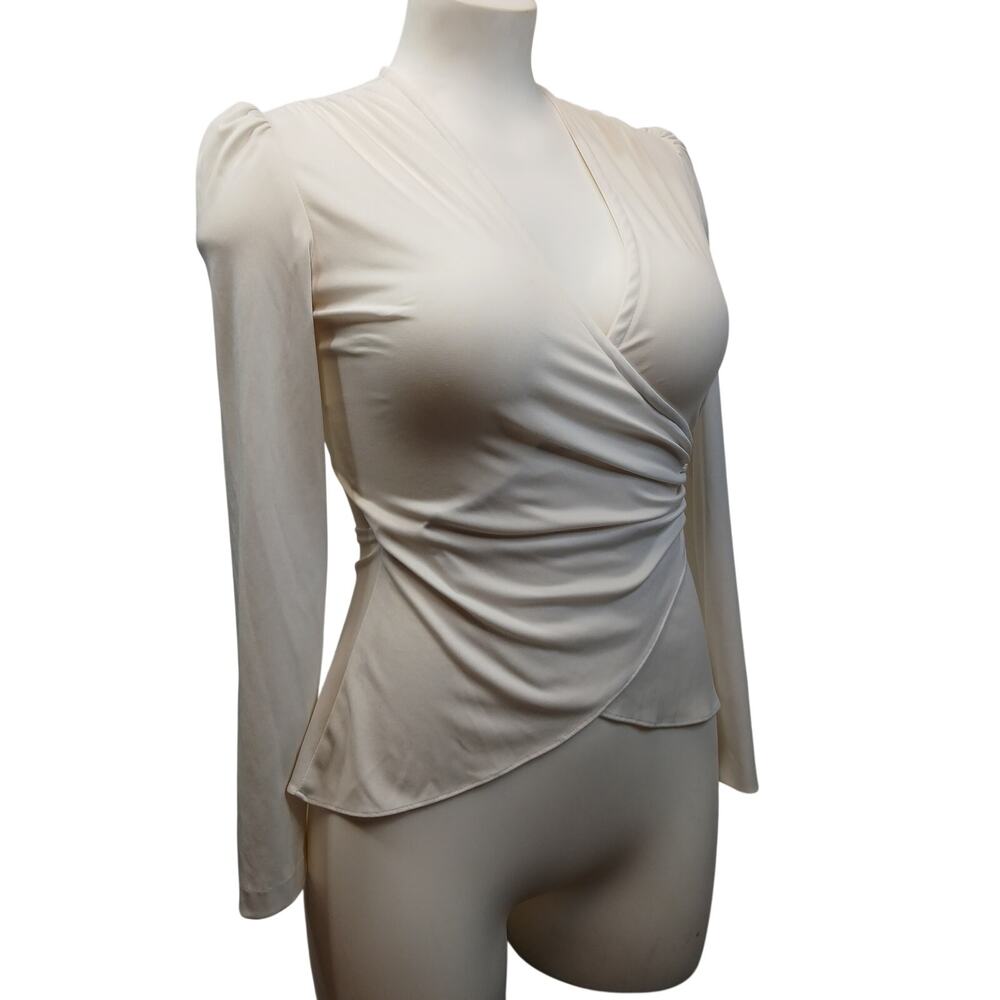 Vintage Fredericks of Hollywood Cream Wrap Blouse Ruched Small